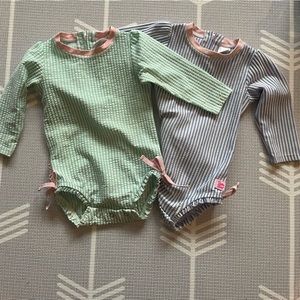 Ruffle Butts Baby 12-18M Seerksucker Onsies bundle of two